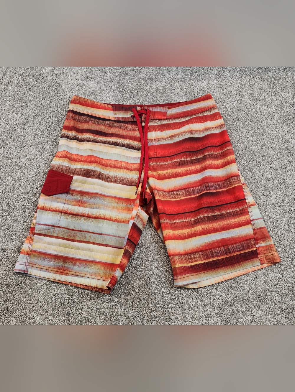 Prana Seaton Board Shorts Mens Size 32 Orange Striped UPF 50 Recycled Swim
